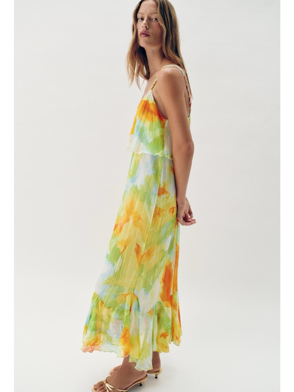 ZARA PRINTED RUFFLE MIDI DRESS Size M NWT - Picture 6 of 10